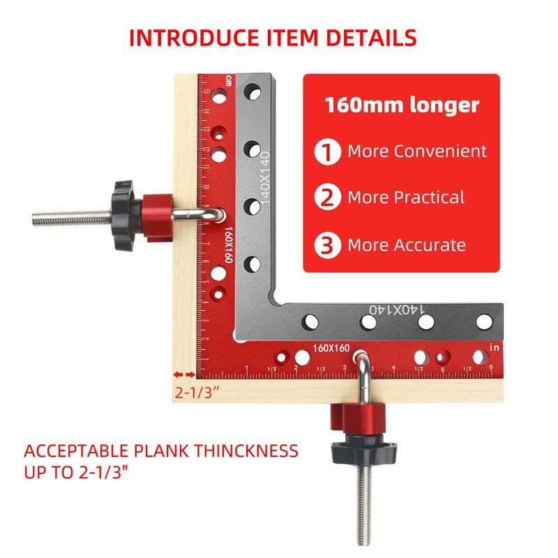 YYinno Clamping Squares for Woodworking, 6.3"" x 6.3"" 90 Degree Positioning Squares Right Angle Corner Clamps for Woodworking, 16 x 16cm Aluminum Alloy Corner Clamp Tool for Picture Frame Box Cabinets - Image 2
